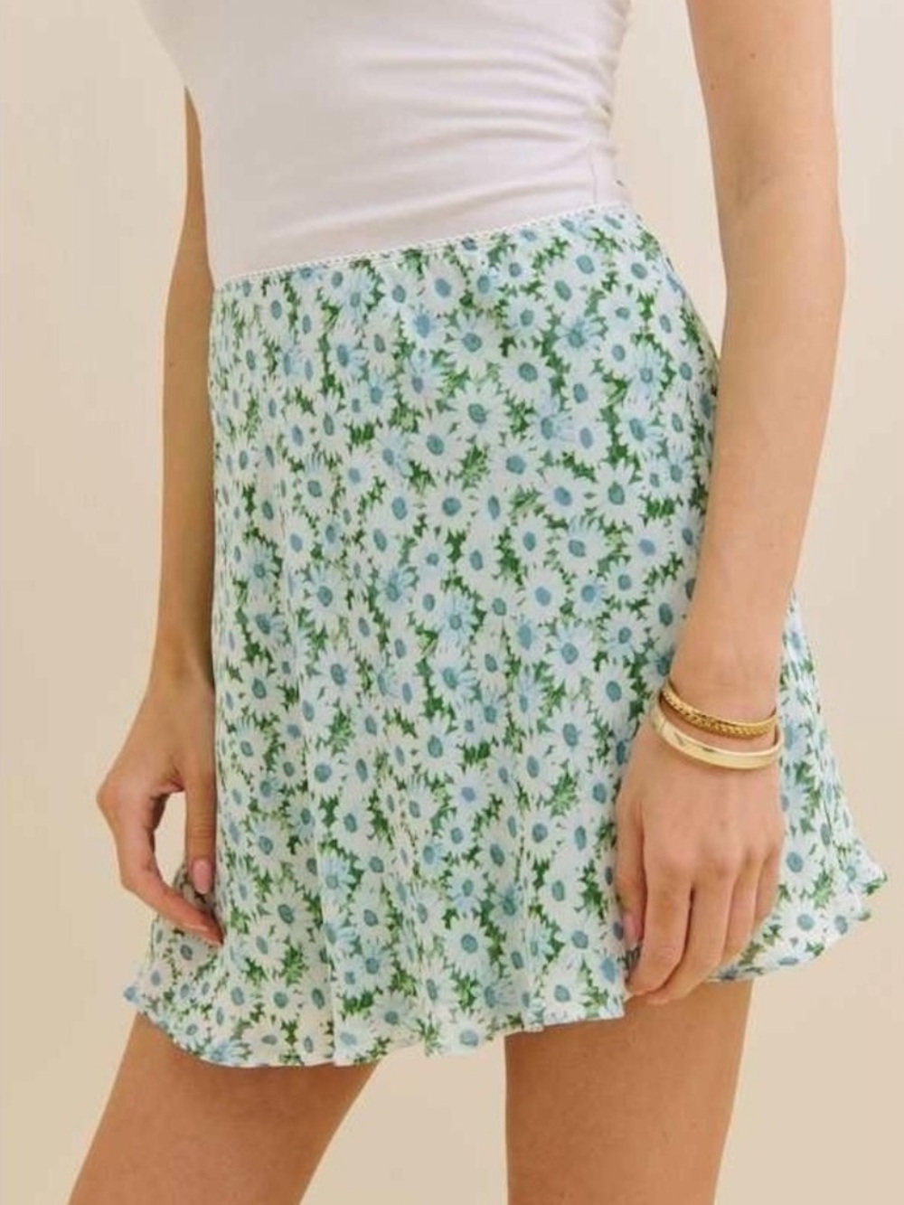 Reformation Brandy Mini Skirt Daisy Floral Green White Small